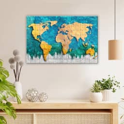 World Map Glass Wall Art