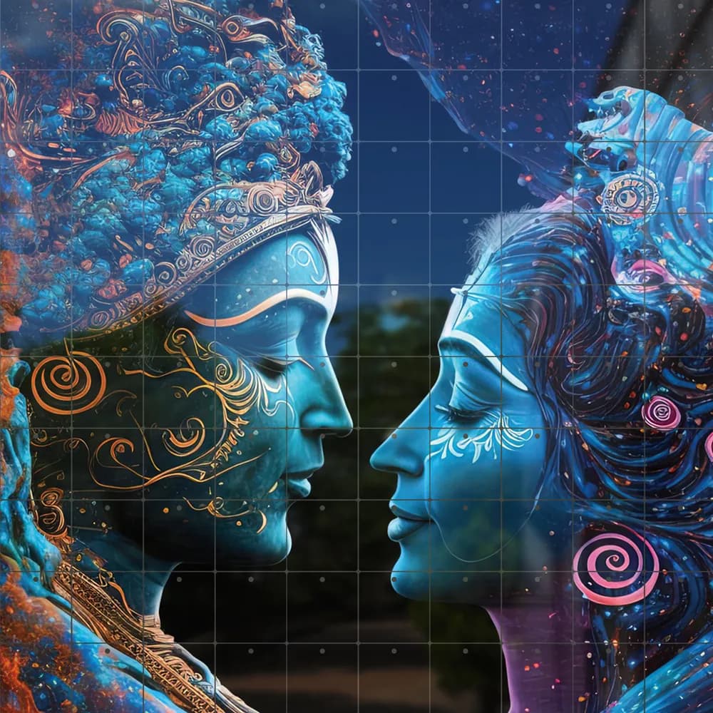 Radha Krishna in love colorful art