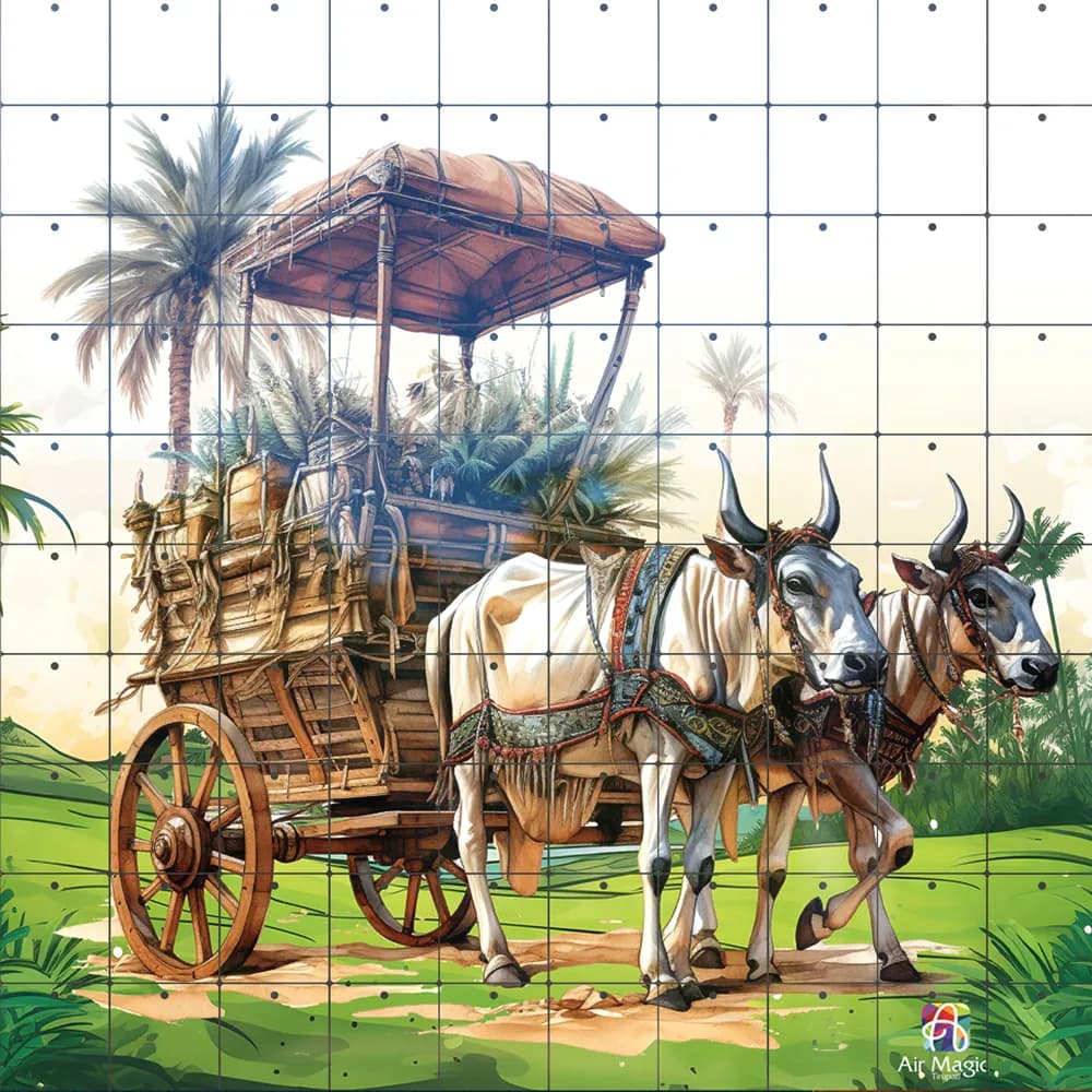 Village Oxen Pulling Wagon